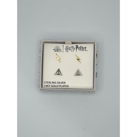 NEW-Sterling Silver 14Kt Gold Plated Harry Potter Earrings Set - Picture 1 of 5